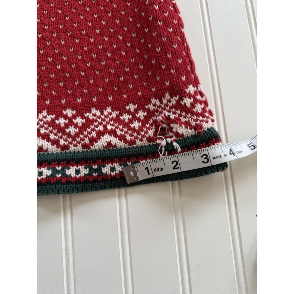LL‎ Bean Womens Sweater L XL Red Fair Isle Nordic 1/4 Button Cotton Heavy - Picture 9 of 10
